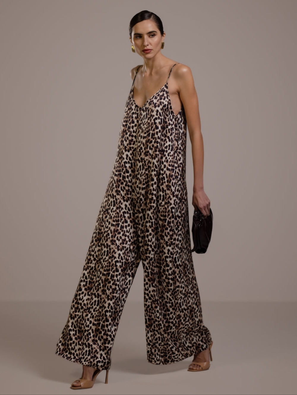 Leopard-Print Spaghetti Strap Maxi Dress - Beige/Brown